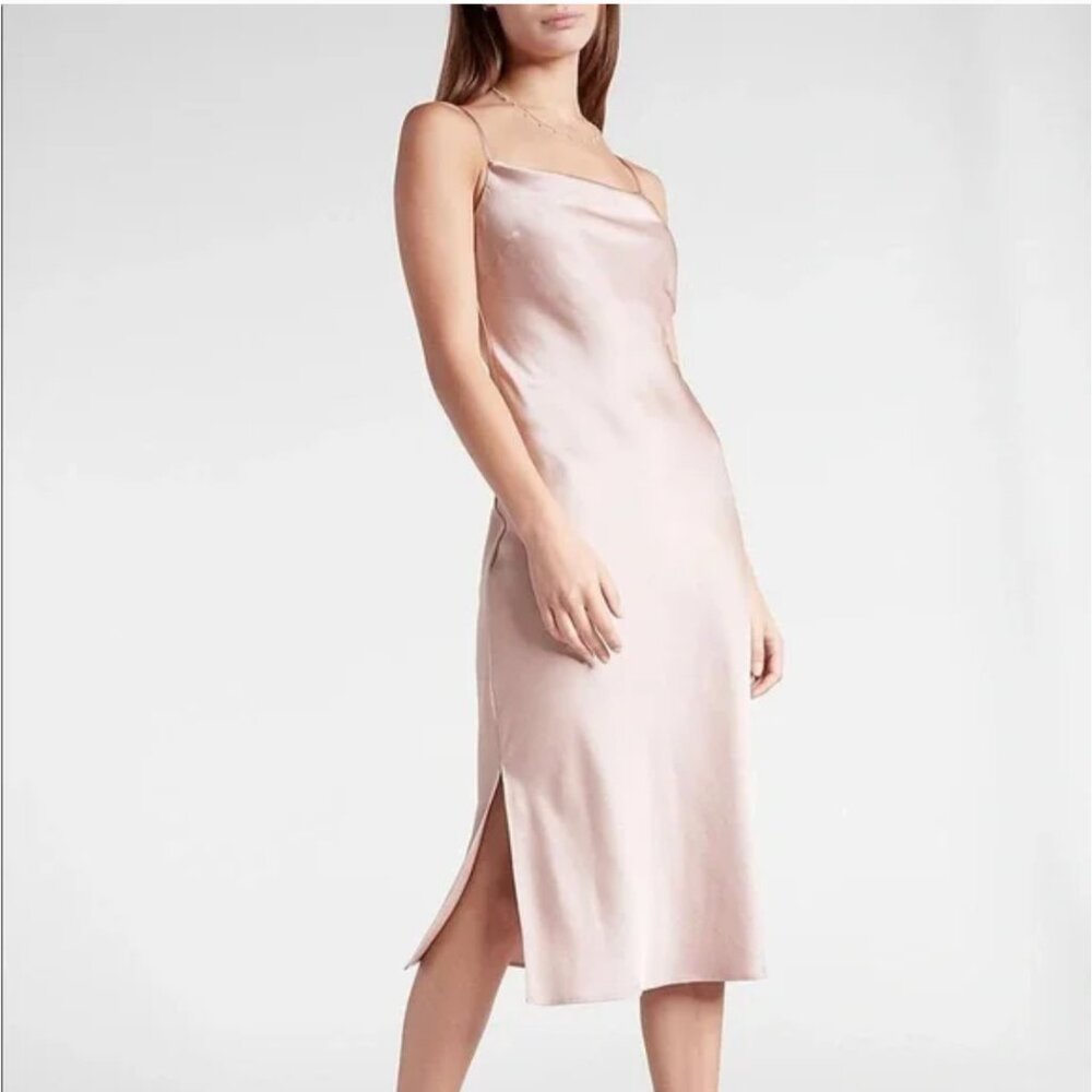 Express Satin Cowl Neck Midi Slip Dress | Champagne Pink Size L
